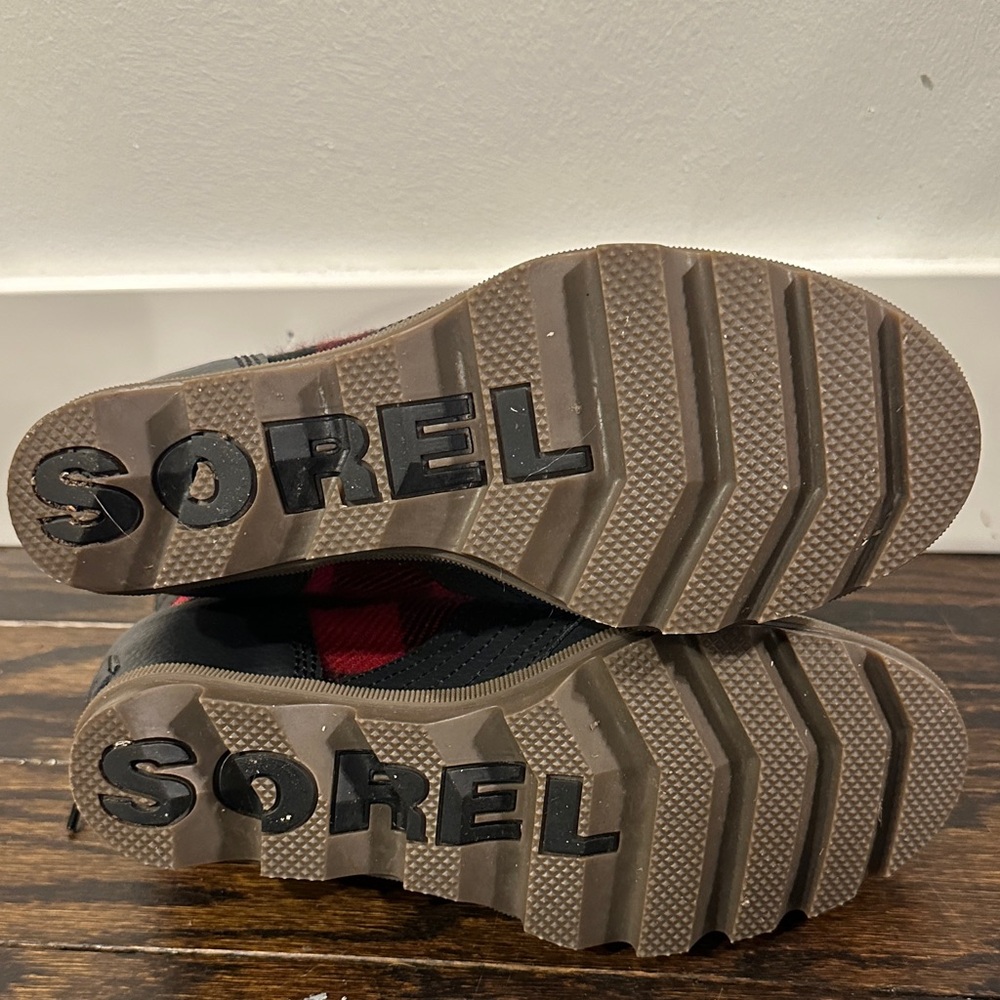 Sorel Red and Black Plaid Lace-Up Wedge Ankle Boots - Picture 3 of 3